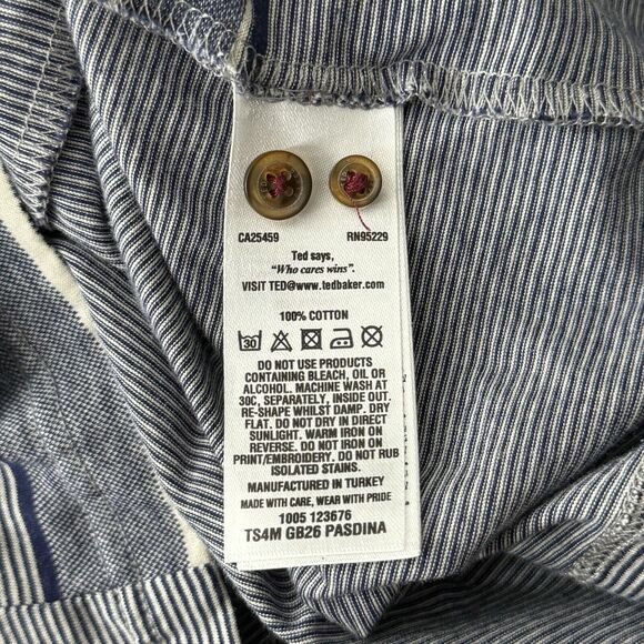 Ted Baker Shirt Mens Large Blue White Stripe Golf Polo Classic Preppy Sportswear - Picture 7 of 9
